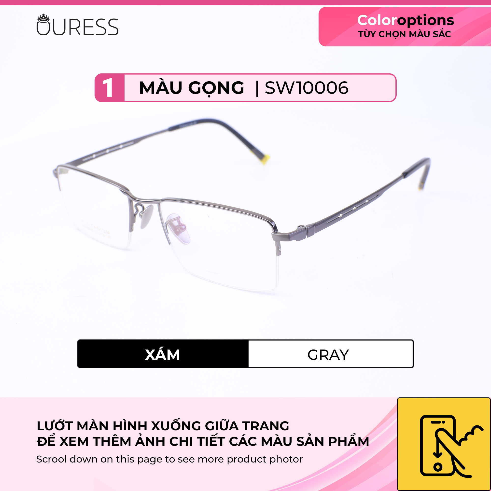 Gọng kính titanium thời trang nam siêu nhẹ siêu bền OURESS sw10006