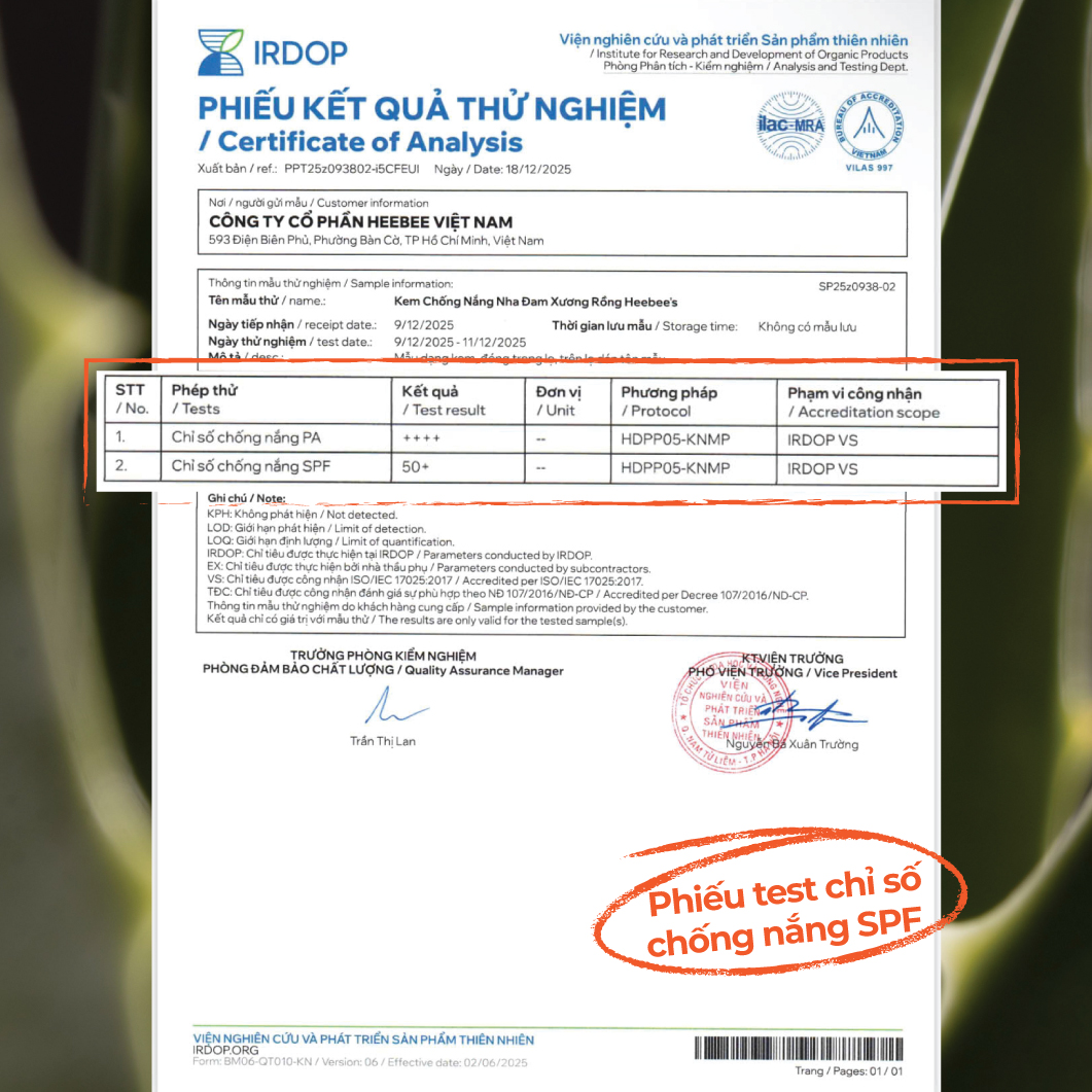 Kem Chống Nắng Thuần Chay Phổ Rộng Xương Rồng Heebee's Dưỡng Trắng, Chống Tia UVA, UVB, Ánh Sáng Xanh, Nâng Tone 40g