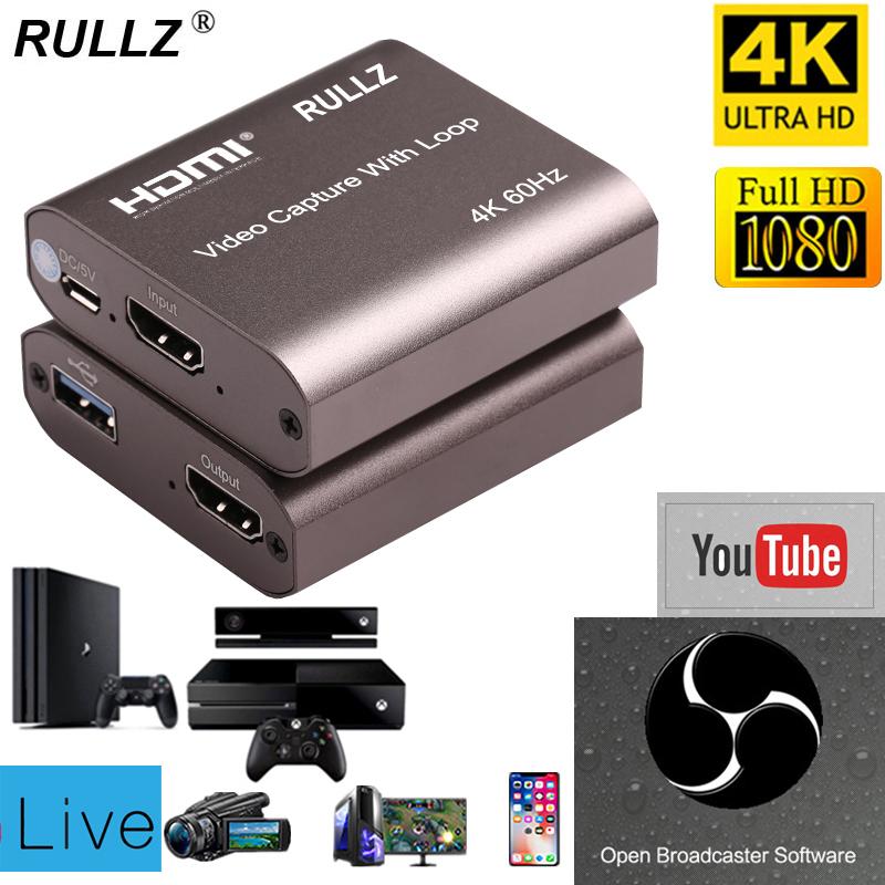 4K 60Hz Vòng HDMI Capture Card Placa de Video Recording Plate Live Streaming USB 2.0 3.0 1080p Grabber cho PS4 Game DVD Camera