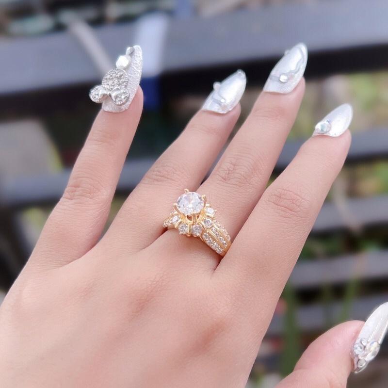 Nhẫn đồng non gắn hột lớn cam kết không đen Kami