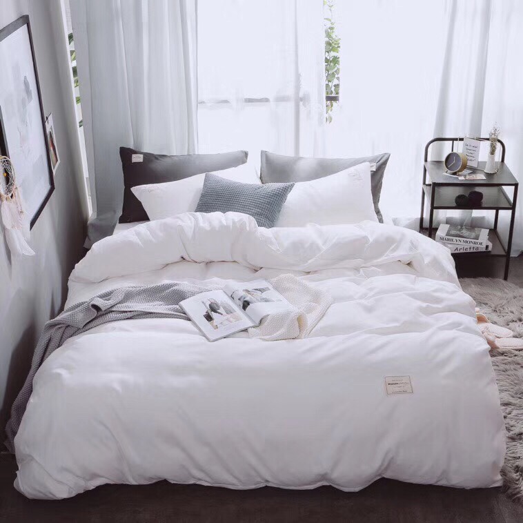 Bộ vỏ chăn drap gối cotton TC một màu