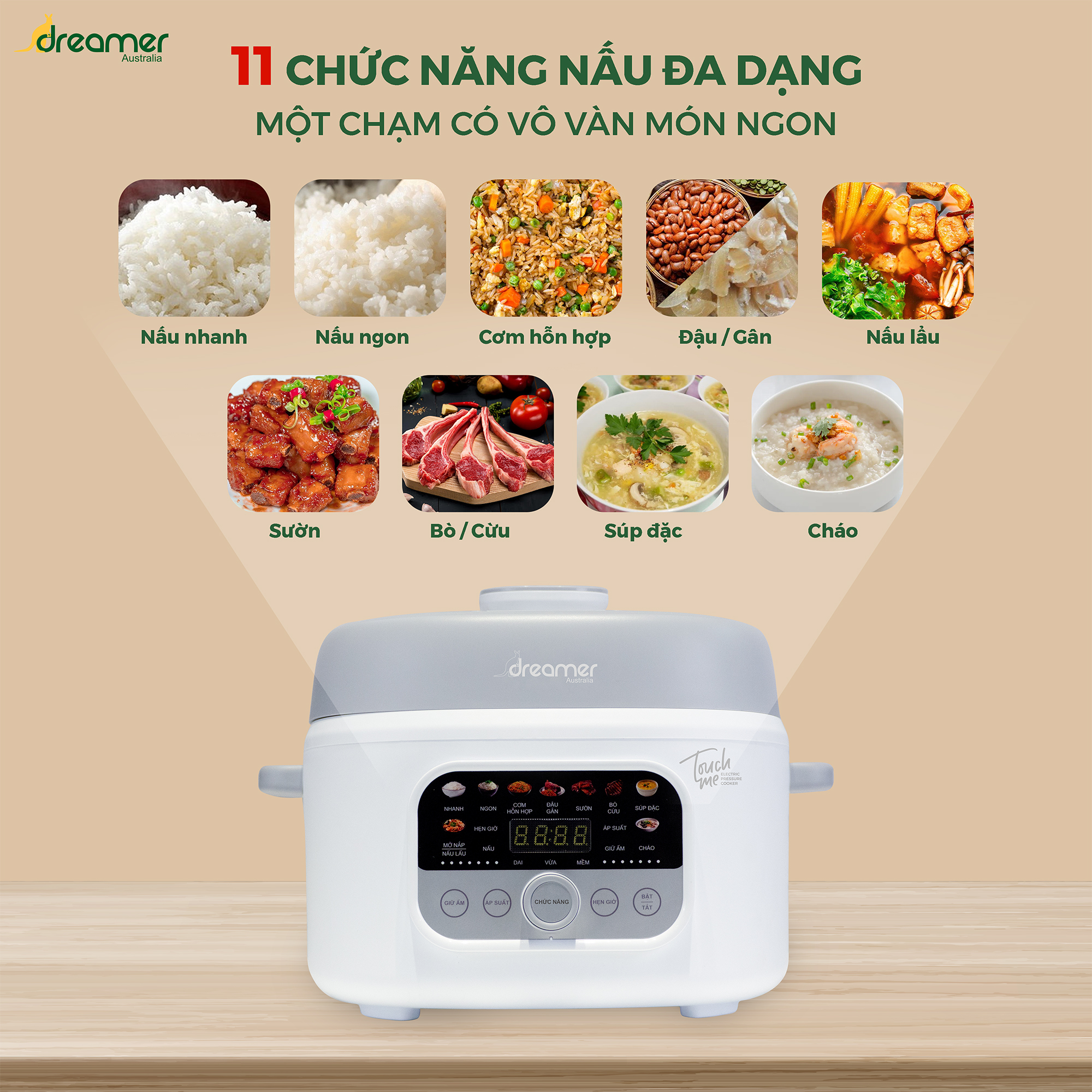 (HÀNG CHÍNH HÃNG) NỒI ÁP SUẤT ĐIỆN ĐA NĂNG DREAMER DKA-EPC14, 11 chức năng, 10 lớp bảo vệ an toàn, 2 nắp nồi, công suất 1300W, BH 12 tháng
