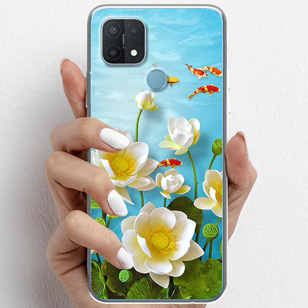 Ốp lưng cho Oppo A15, Oppo A15s nhựa TPU mẫu Hoa sen cá chép đỏ