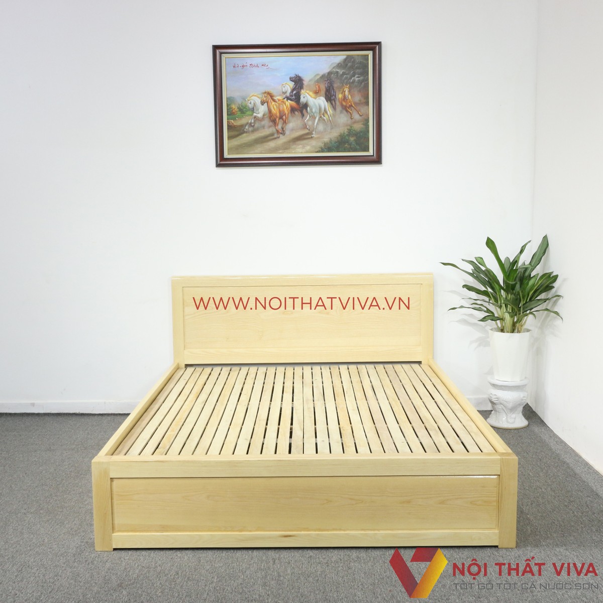 Giường Ngủ Gỗ Sồi 1M8X2M Ngăn Kéo Màu Tự Nhiên Giá Rẻ