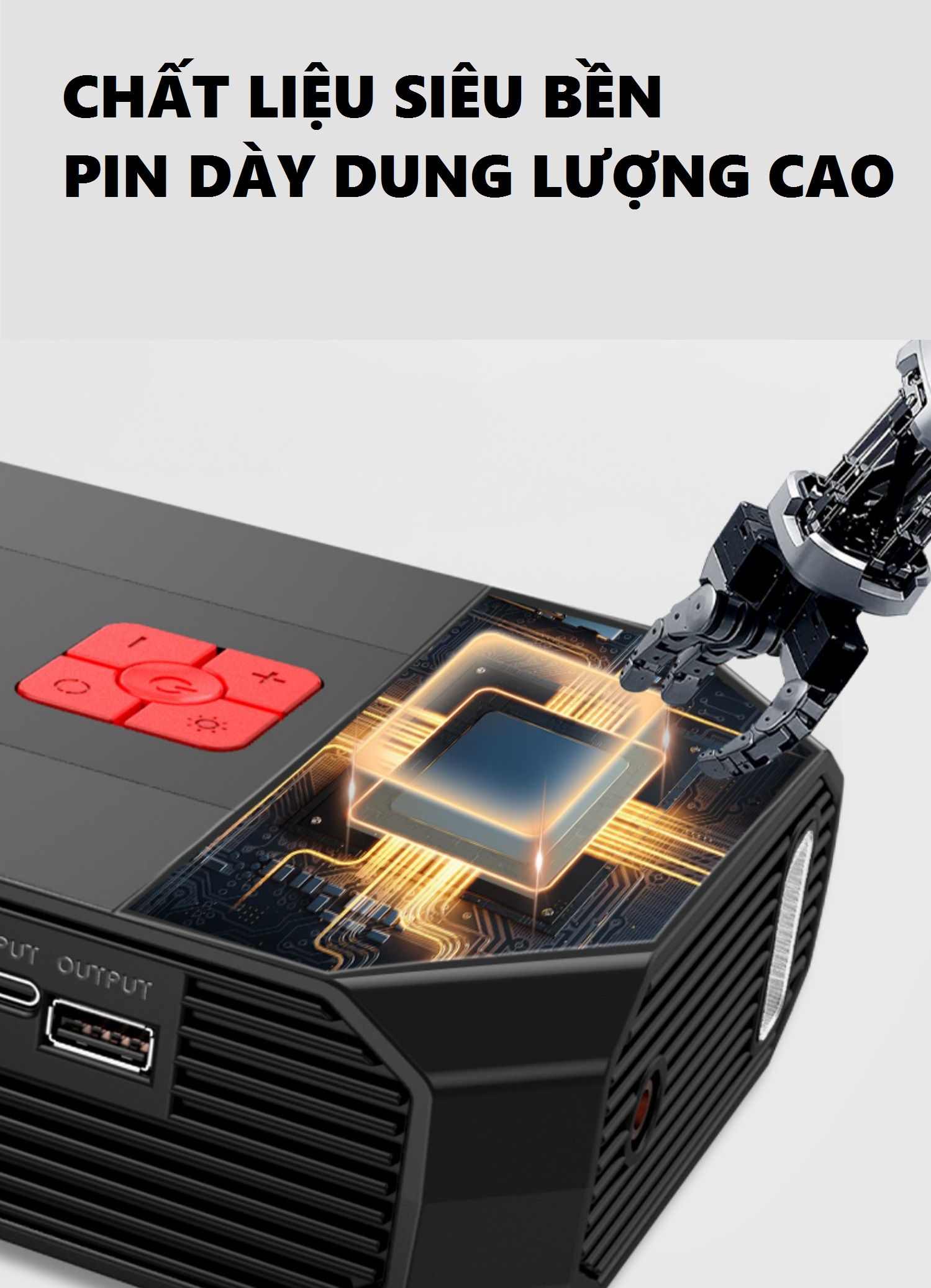 Bơm Lốp Điện Tử Cao Cấp Tích Hợp Kích Bình Đề Nổ Ô Tô Dung Lượng Khủng 69800mA , Dòng Điện Cực Đại 6000A ,Cứu Hộ Xe Hơi Kiêm Sạc Dự Phòng, Đèn Led SOS