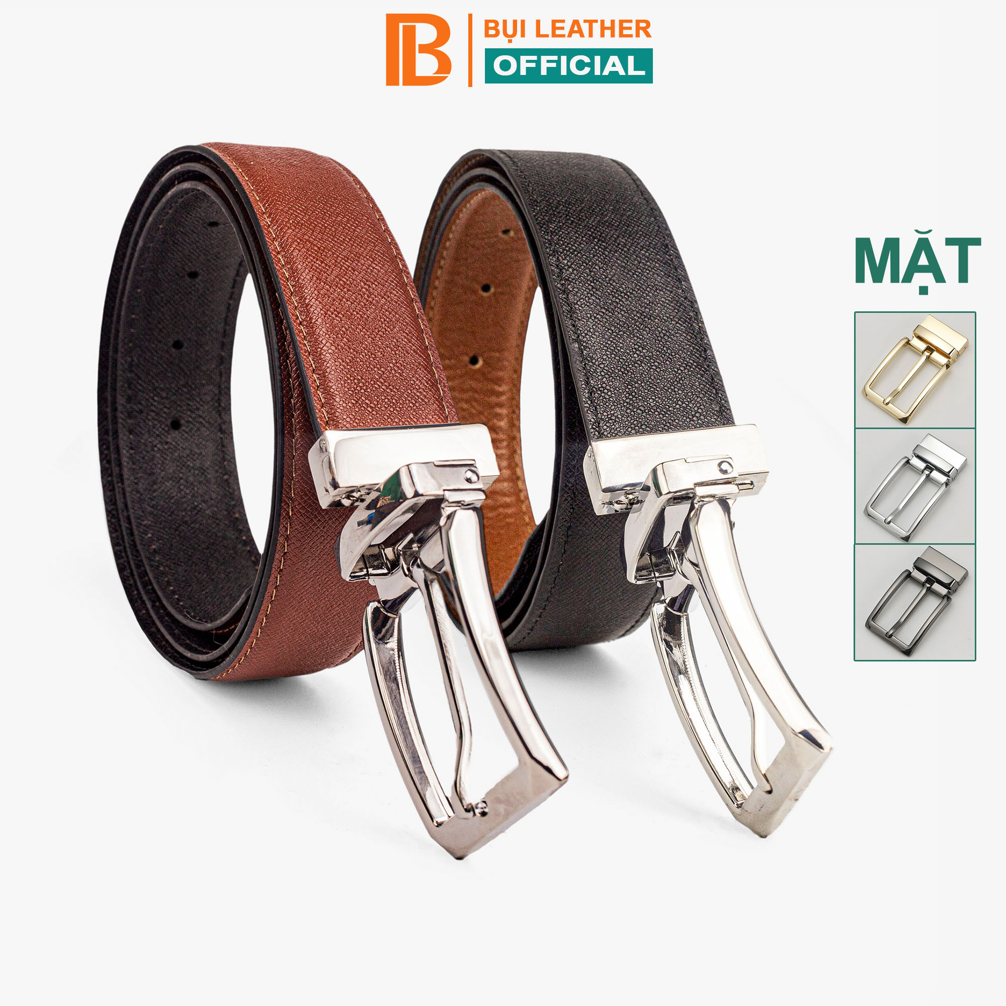 Thắt lưng nam, dây nịt nam da bò Saffiano 2 lớp Bụi Leather L109 - Khóa cài xoay 360 độ, dùng được cả 2 mặt - Bảo hành 12 tháng