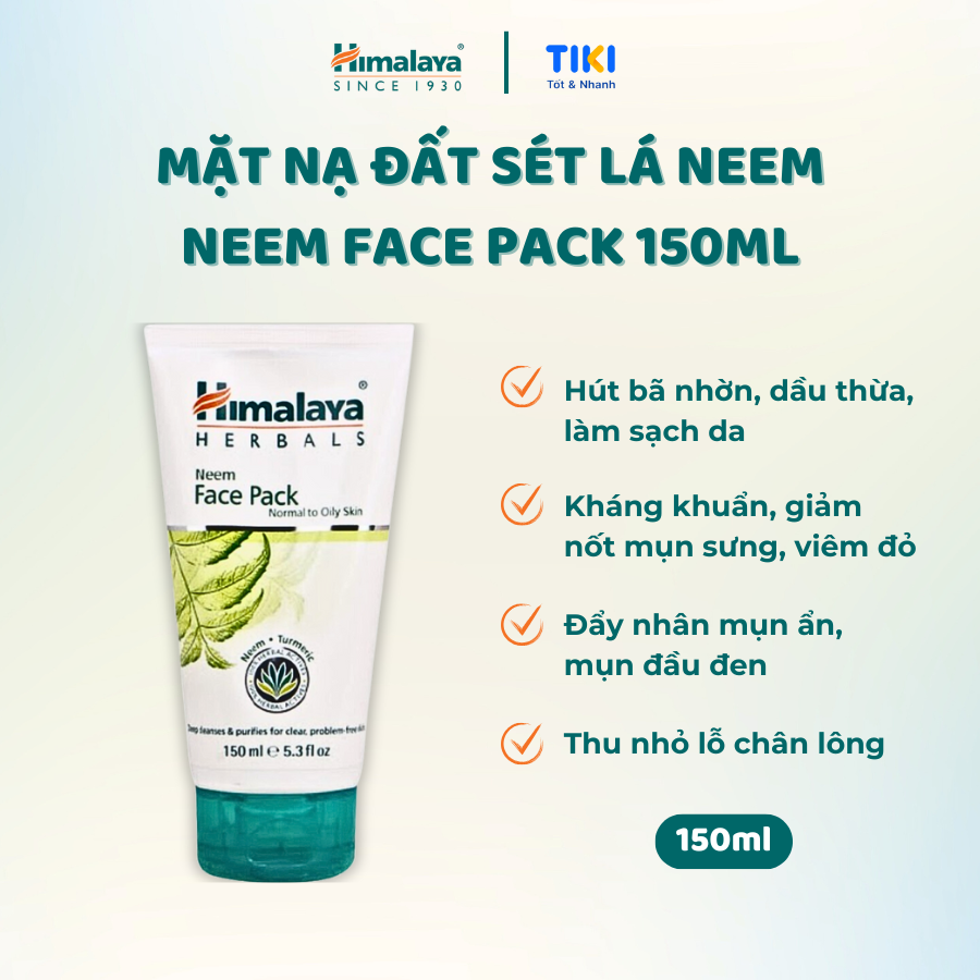 Mặt Nạ Đất Sét Lá Neem Đẩy Mụn Ẩn Hút Dầu Thừa Himalaya Neem Face Pack 150ml