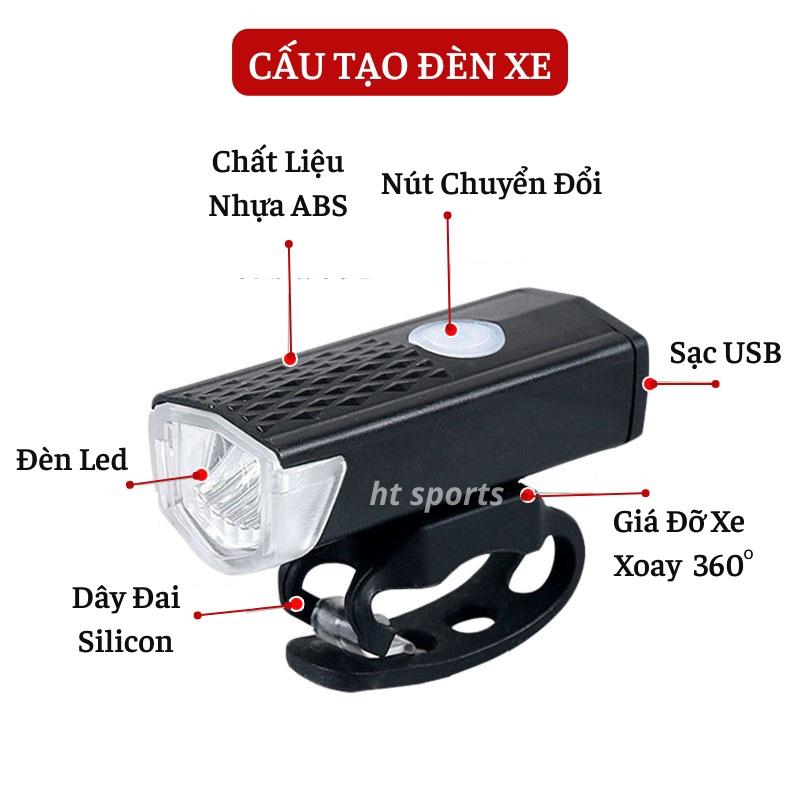 Đèn xe đạp thể thao siêu sáng HT Sports khả năng chống nước tốt, Đèn led nhiều chế độ sạc USB an toàn