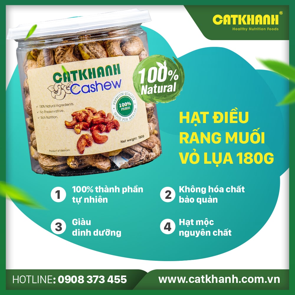 Hạt điều rang muối vỏ lụa Cát Khánh hủ 180gr