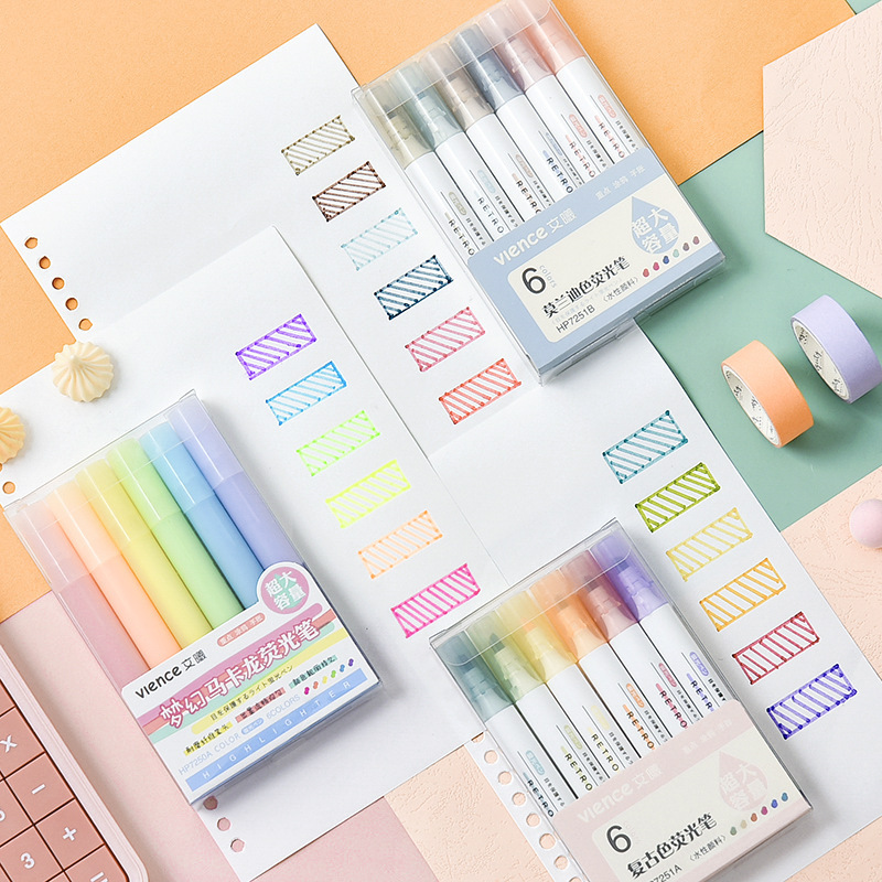 Bút Dạ Quang 6 Màu Highlight Pastel, Combo 6 Bút Nhớ Dễ Thương - BEYOU