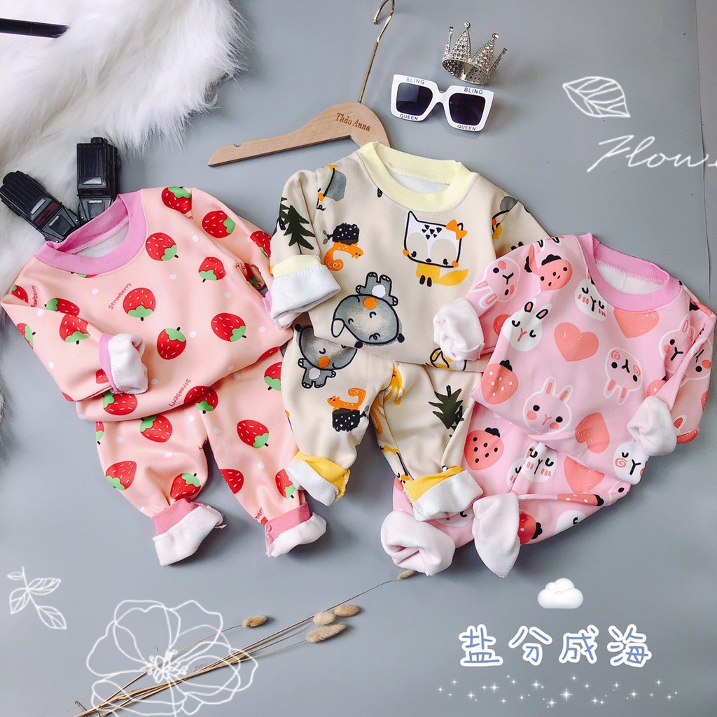 Combo 2 bộ nỉ lót lông cho bé gái họa tiết ngẫu nhiên