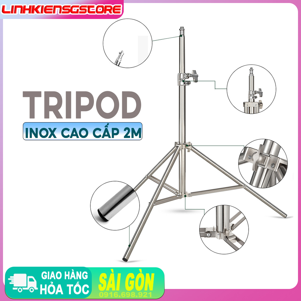 Chân Tripod Inox 2M Chân Cho Đèn Led Live Studio 200cm