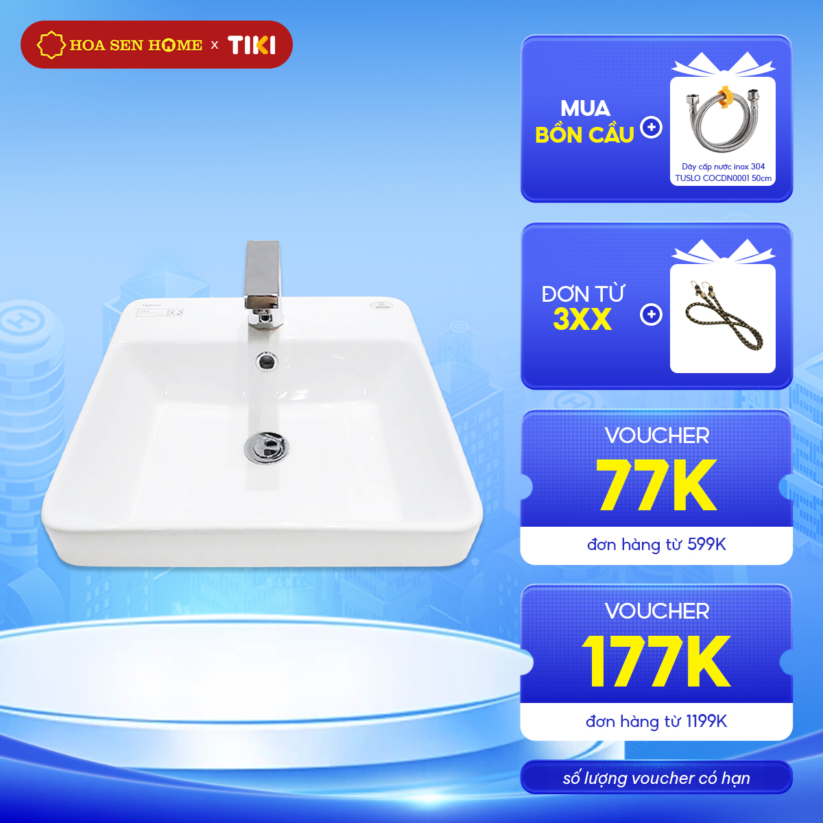 Lavabo bán âm bàn Viglacera V24 men sứ bền sáng, lỗ xả tràn xả sạch nước, kháng khuẩn dễ vệ sinh - Hoa Sen Home - Hàng chính hãng