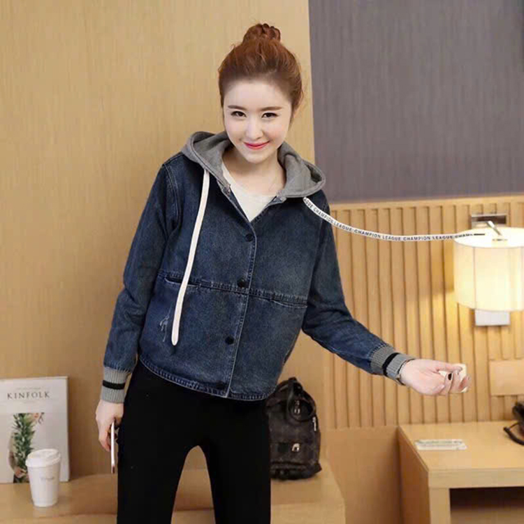 Áo Khoác jean Nữ Thời Trang Nón Trùm, Jean Dày Dặn, Có Nón Nỉ, Tay Phối Bo Thun Size M, L