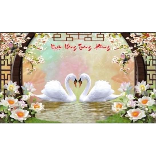 Tranh đá thiên nga uyên ương tương phùng LV322 - kích thước: 115 * 75cm.
