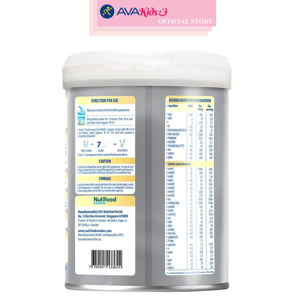 Sữa bột Nutifood GrowPLUS+ bạc 1+ hương vani 800g (1 - 2 tuổi)