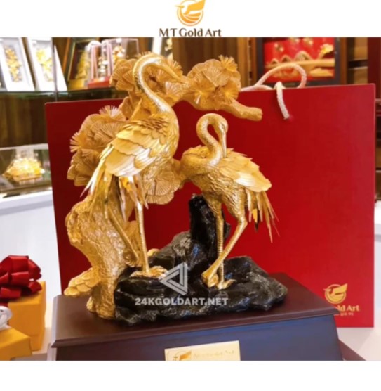 Tượng Đôi Chim Hạc Dát Vàng 24K (M03) MT Gold Art- Hàng chính hãng, trang trí nhà cửa, quà tặng dành cho sếp, đối tác, khách hàng