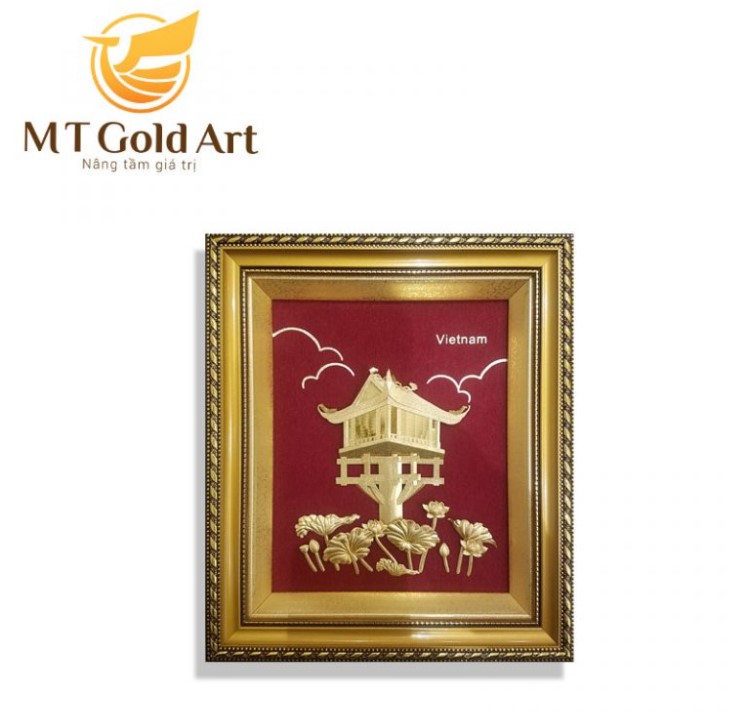 Tranh Chùa Một Cột Dát Vàng MT Gold Art- Hàng chính hãng, trang trí nhà cửa, quà tặng sếp, đối tác, khách hàng.