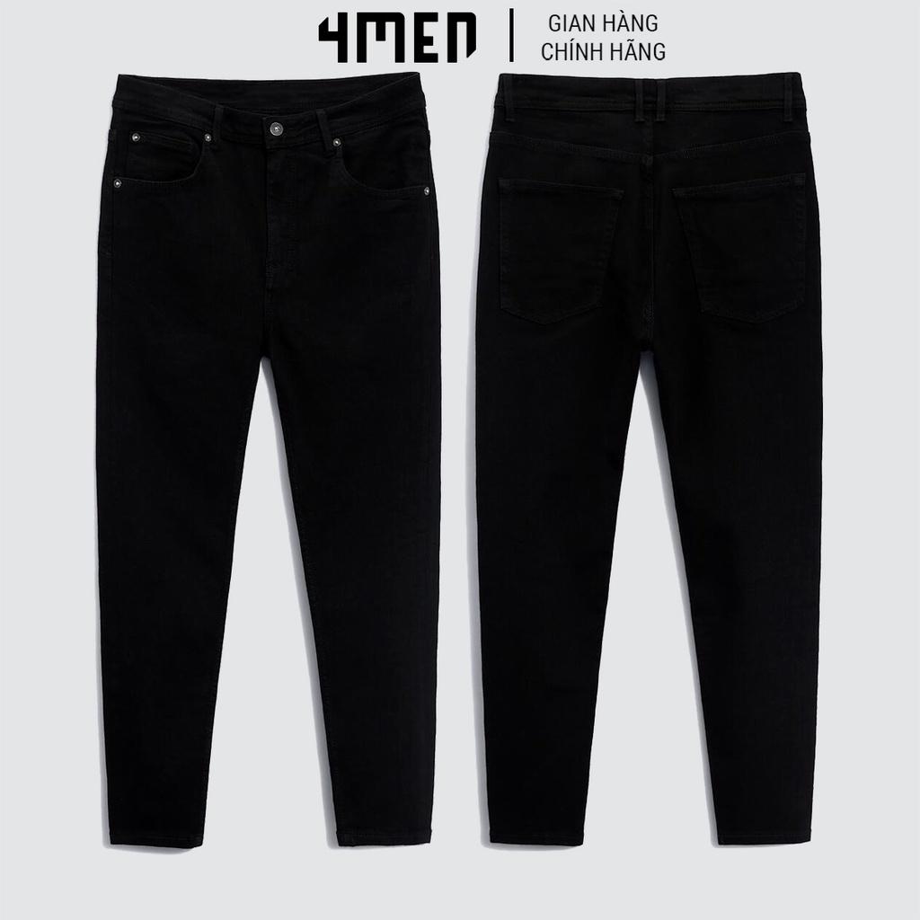 Quần jeans nam đen trơn 4MEN QJ1645 vải jeans cotton thun cao cấp co giãn, form Slimfit tôn dáng