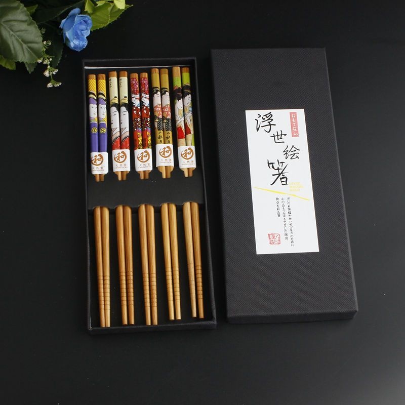 Combo 03 Set đũa tre Tanaka in họa tiết hoa văn tinh xảo - Nội địa Nhật Bản
