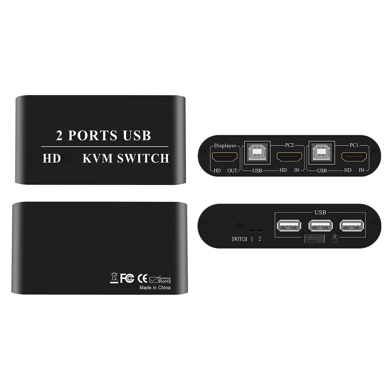Bộ chuyển mạch chia USB KVM 2 cổng cho màn bàn phím máy in và máy nghe nhạc KH21 4K30Hz Switcher HD