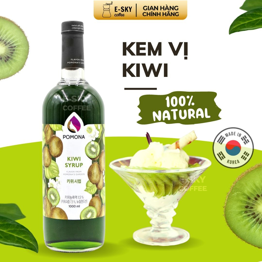 Siro Kiwi Pomona Kiwi Syrup Nguyên Liệu Pha Chế Hàn Quốc Chai Thủy Tinh 1 Lít