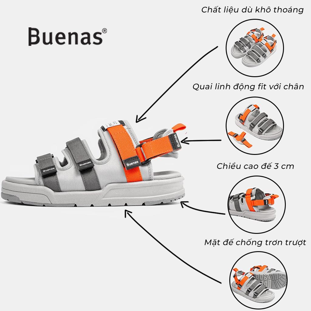 Giày sandal nam nữ unisex đi học quai ngang Buenas Sport SD6879 đen đế cao 3 phân