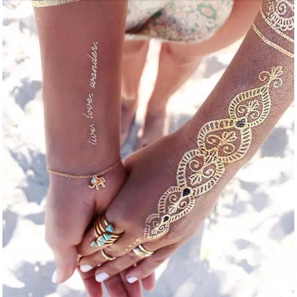 Hình xăm nhũ ánh kim, xăm dán nghệ thuật henna tatoo quạt ai cập thời trang đi tiệc Legaxi