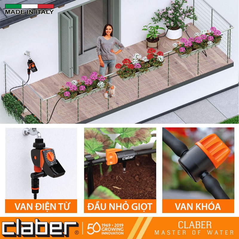Combo Tưới Nhỏ Giọt Tự Động Claber, bộ hẹn giờ 8422 + bộ Kit 10 tưới nhỏ giọt DRIPKIT10