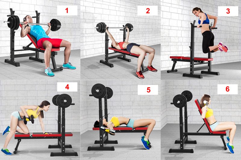 Ghế tập tạ đa năng kết hợp giá đỡ tạ