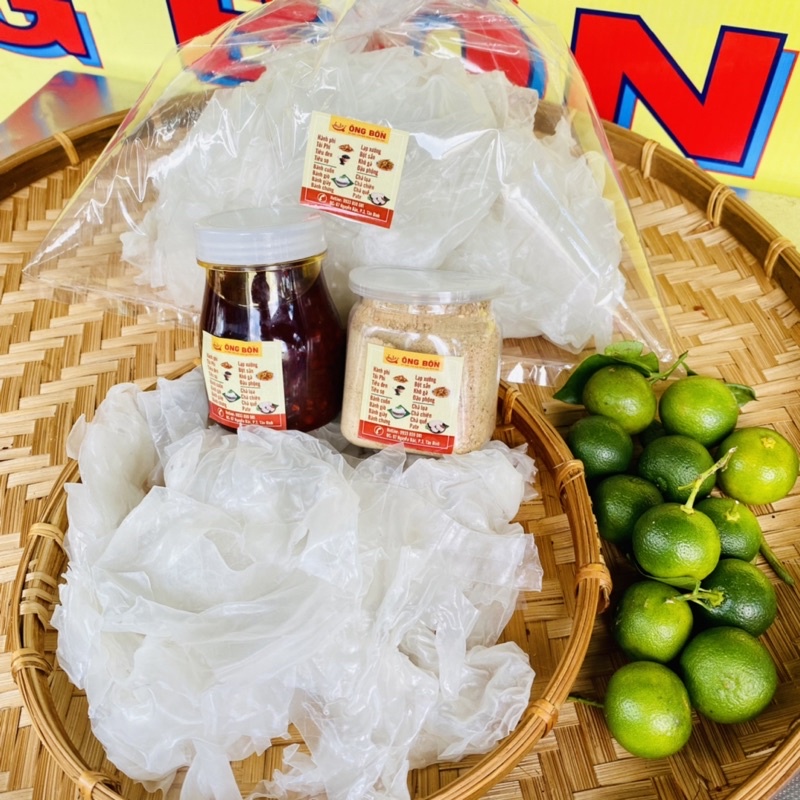 Combo 500g Rìa Bánh Tráng Phơi Sương - Muối Tôm Nhuyễn, Sa Tế(Tặng Tắc)