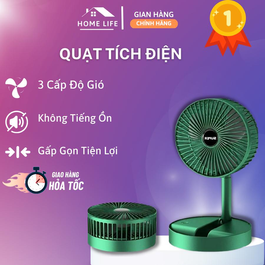 Quạt Tích Điện Gấp Gọn SUPER 3 Cấp Độ Gió Sử Dụng Pin Sạc, Quạt Để Bàn Mini Cổng Sạc USB Tiện Dụng