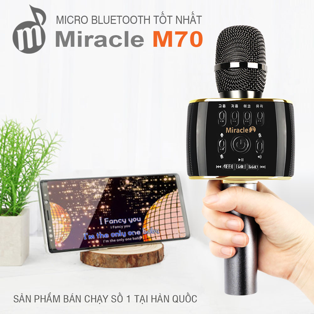 MICRO KARAOKE BLUETOOTH HÀN QUỐC MIRACLE M70 ,Hát trên nền nhạc ca sỹ trình bày, kết nối 2 micro M70 trên cùng một điện thoại để song ca - Hàng Chính Hãng