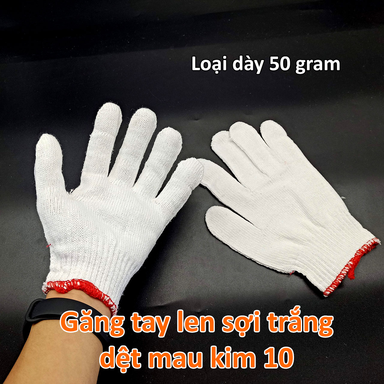 Găng tay sợi len trắng 50gram dệt mau kim 10