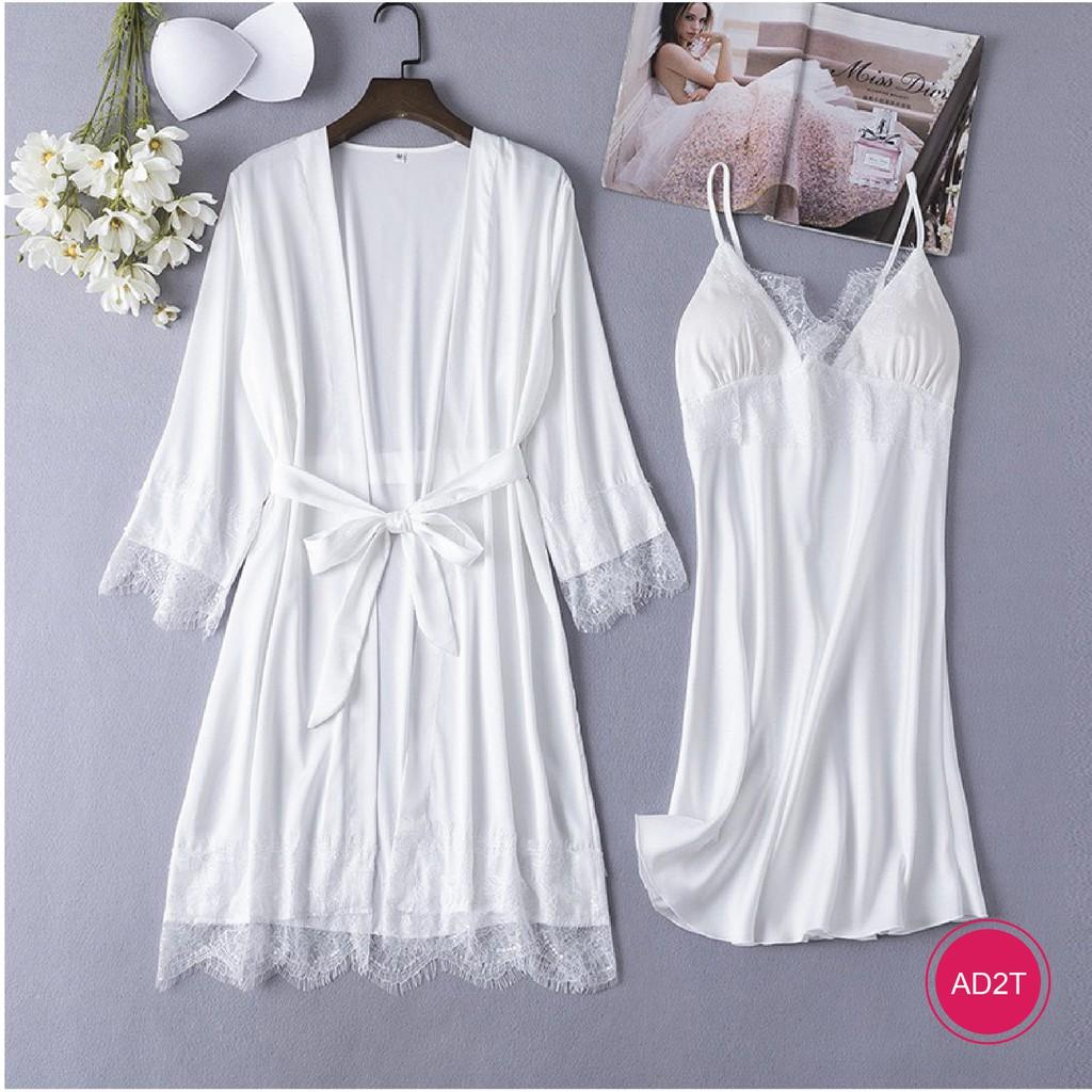 Sét choàng ngủ 2 món, Áo + Váy chất lụa satin cao cấp Xavia - AD2