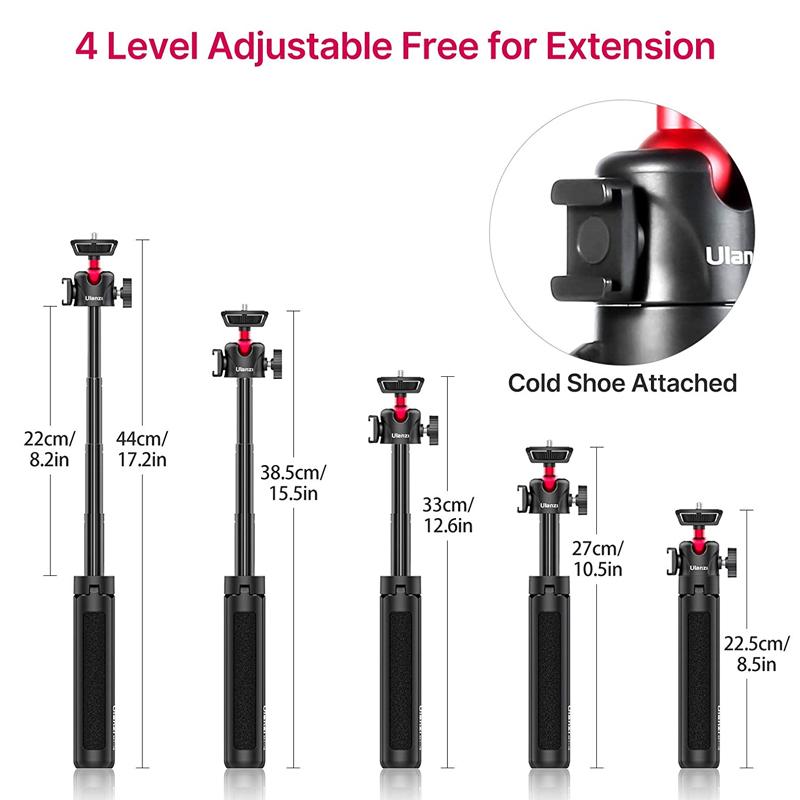 Ulanzi MT-16 VLOG Chân máy cho điện thoại GoPro DSLR Selfie Stick có thể mở rộng với giày lạnh 360 ° cho mic LED Light MT-08