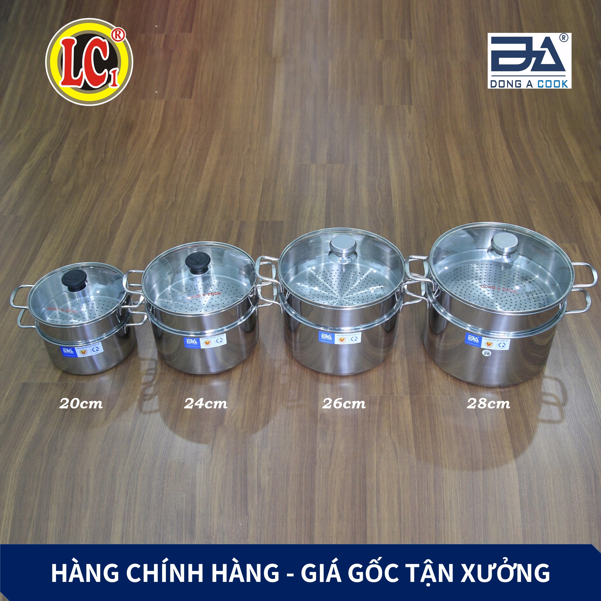 Bộ Nồi xửng hấp gà nấu xôi Inox Đông Á đáy từ cao cấp - Dùng được bếp từ - Hàng Chính Hãng