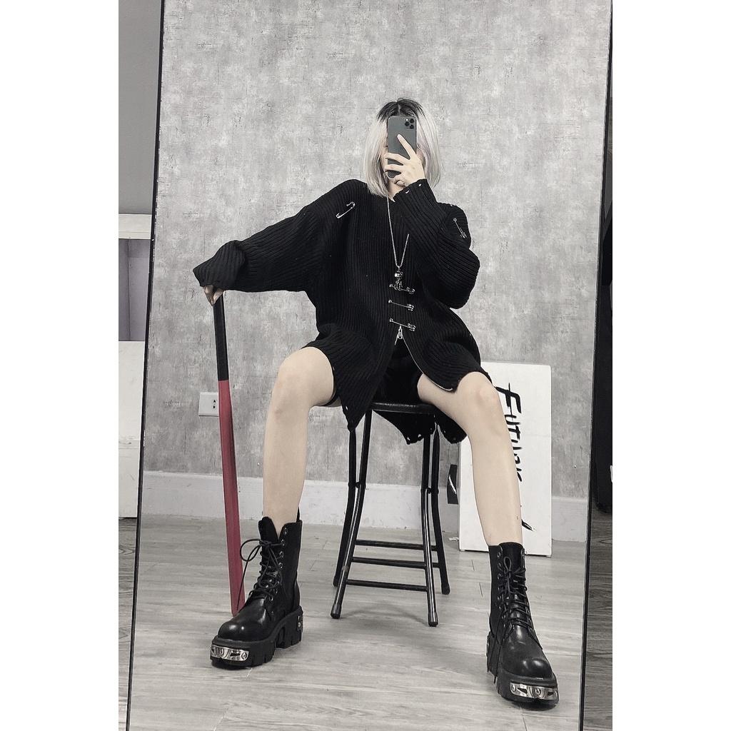 Áo Len Mix Kim Băng, Áo Len Unisex Form Rộng Xẻ Trước Có Zipper Khóa Cực Ngầu