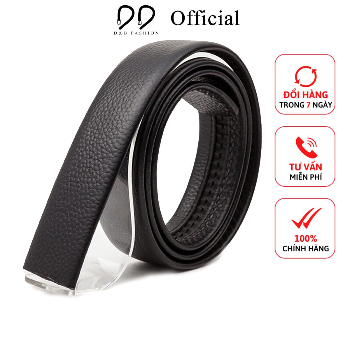 Dây nịt thắt lưng nam khóa tự động D&D Fashion - Bo tròn đen