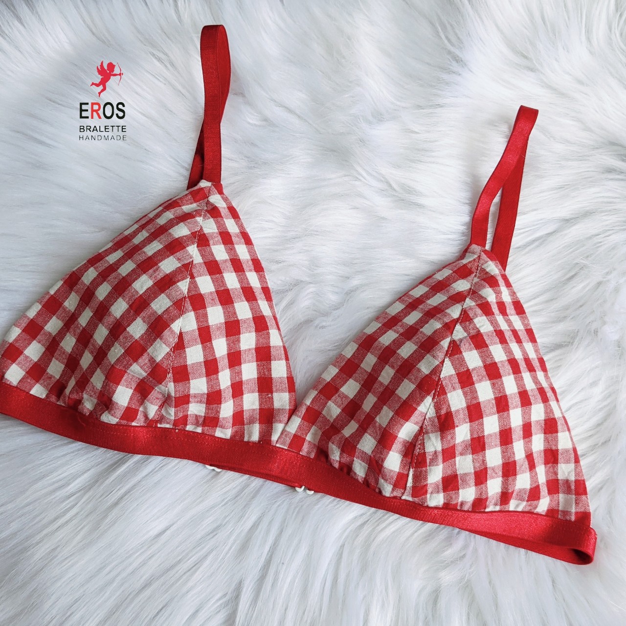 Áo lót bralette linen sọc đỏ của nhà eros