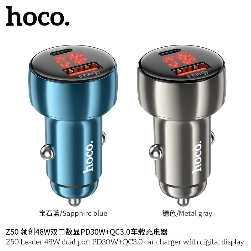 Tẩu sạc 30W (Type C + USB) Hoco Z50 sạc nhanh cho điện thoại Samsung/ iP/ Xiaomi _ Hàng chính hãng