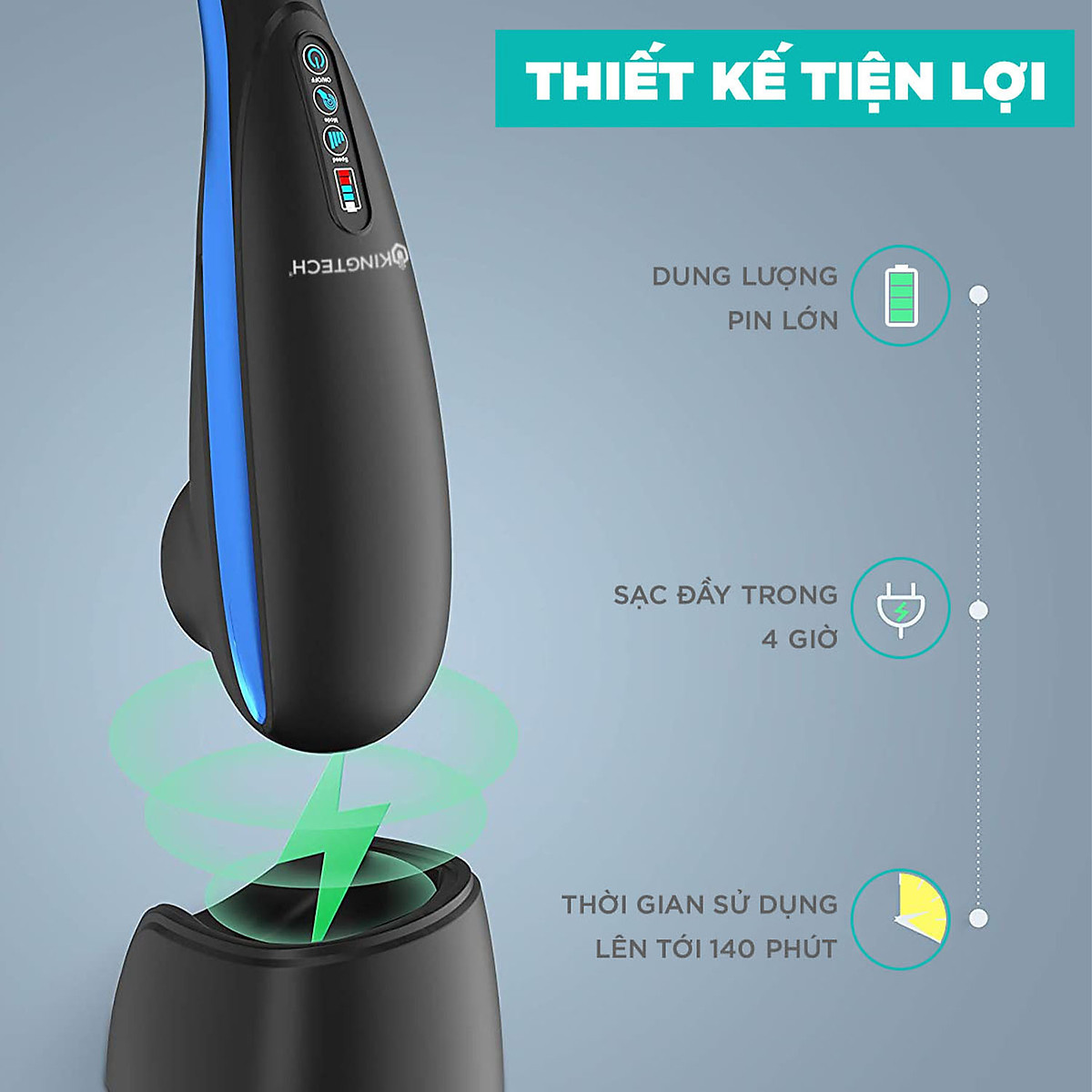 Máy Massage Cầm Tay Đa Năng Cao Cấp KINGTECH LUX-900 - Mát Xa Toàn Thân, Chuyên Sâu Cho Lưng, Cổ, Vai, Gáy Cánh Tay - Chính Hãng