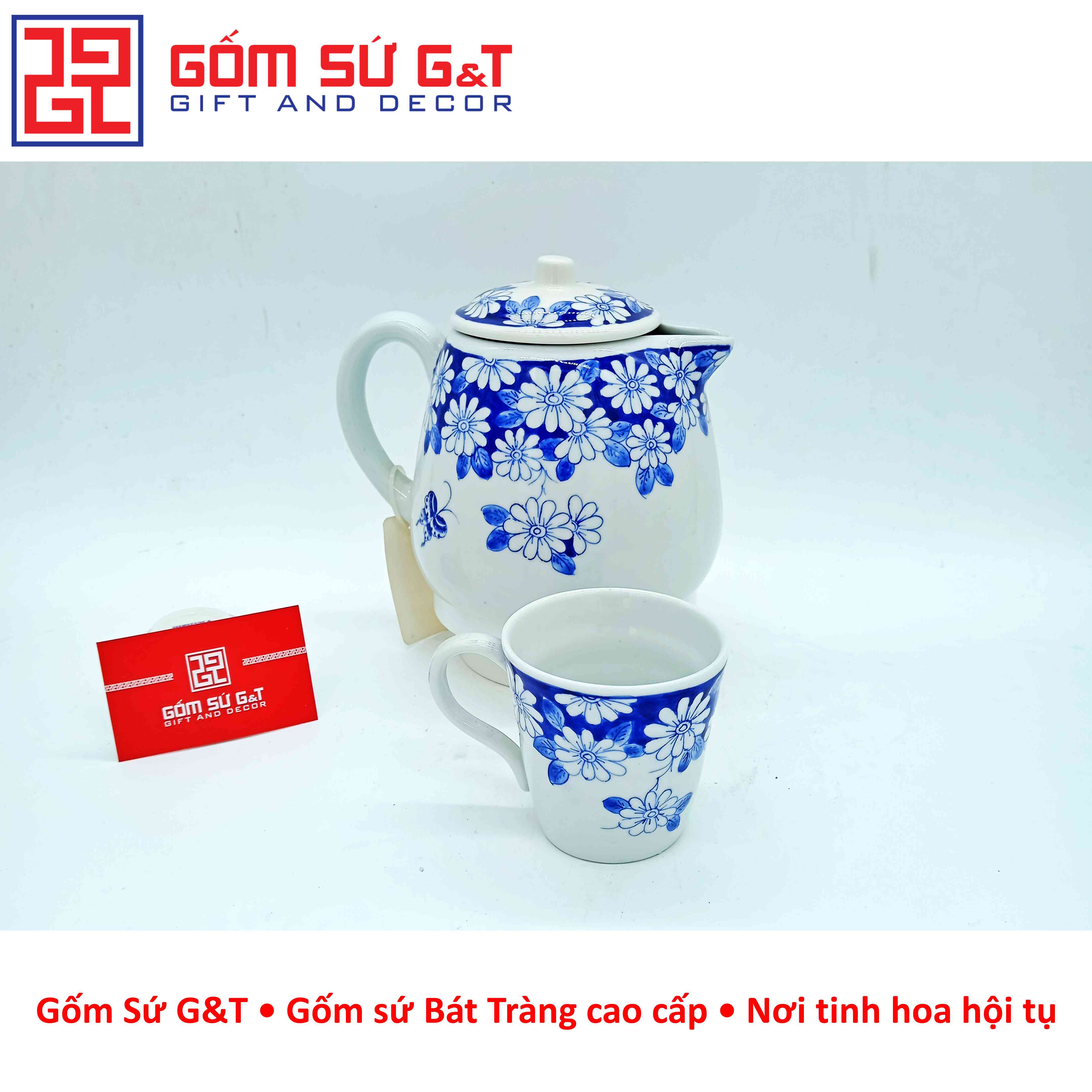 Bộ tích trà vẽ hoa đại thanh xanh Gốm Sứ G&amp;T