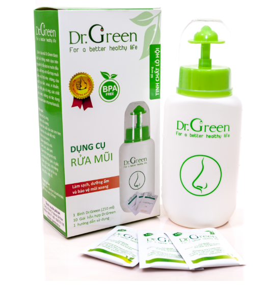 Bình rửa mũi dr.green kèm 10 gói muối lô hội