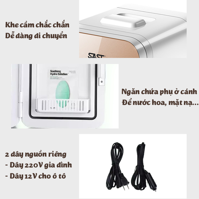 Tủ lạnh 12 lít SAST ST12L 2 chế độ làm lạnh hâm nóng cho gia đình và trên ô tô