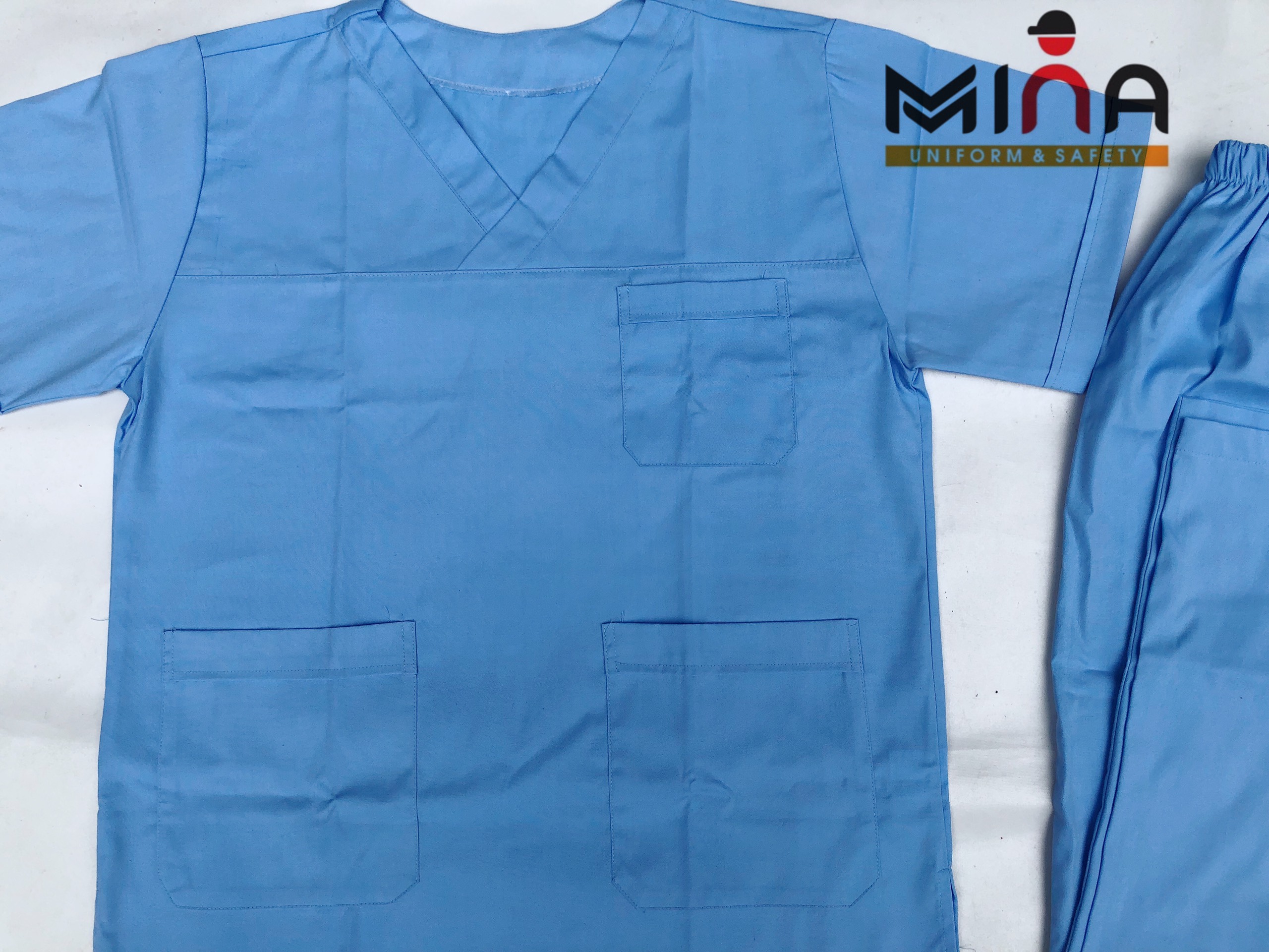 Bộ scrubs bác sĩ, quần áo y tế phẫu thuật, thẩm mỹ - Màu xanh dương - Vải non 