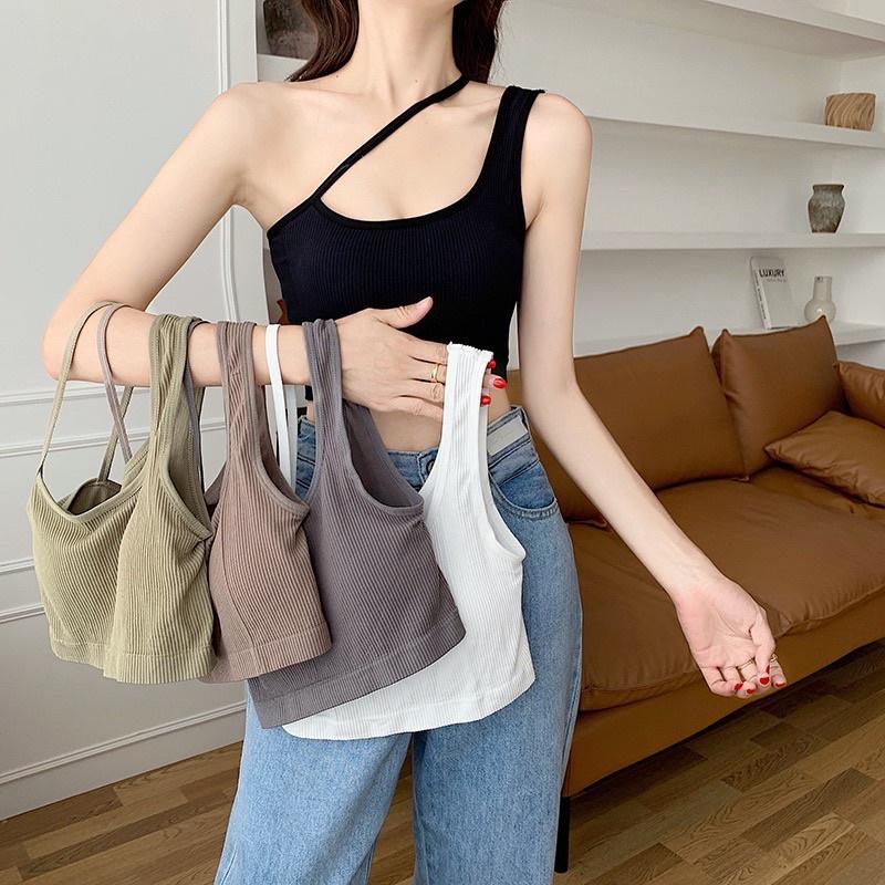Áo lót nữ ️ Áo Bra Nữ Dây Vai Chéo Gân Tăm Có Mút Ngực Phong cách Trẻ Trung Hiện Đại 9030