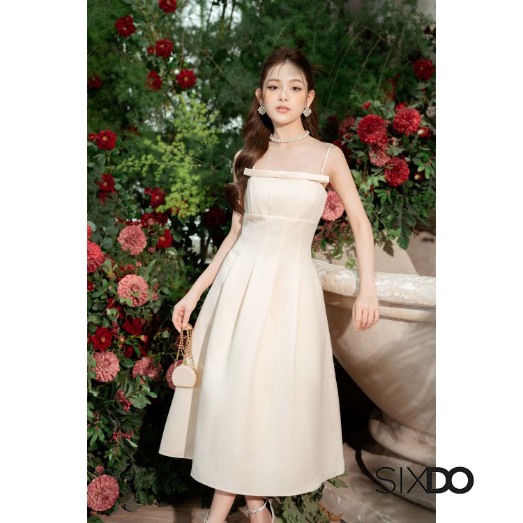 Đầm taffeta hai dây phối nơ ngực sang trọng SIXDO-Z