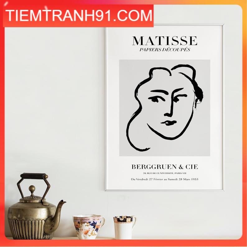 Tranh Canvas Cao Cấp | Tranh Matisse Woman Sketch, Neutral / Black, Printable Wall Art, Matisse Poster