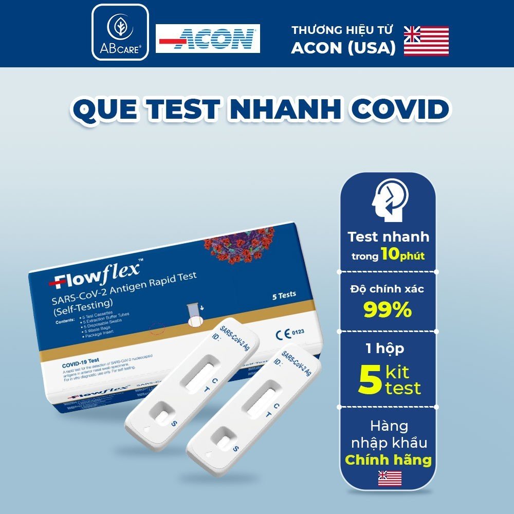 Hộp 5 bộ kit test Covid Acon FlowFlex SARS-CoV-2 Antigen Rapid Test - Thương hiệu Mỹ